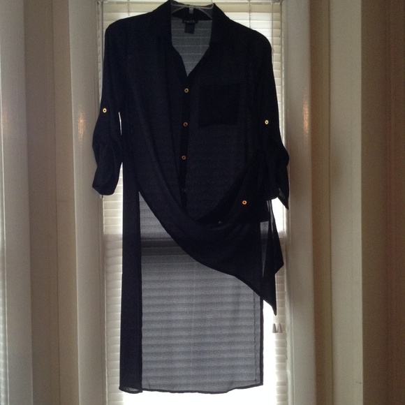 rue21 Black Semi Sheer Split Side Tunic Duster - Picture 4 of 9